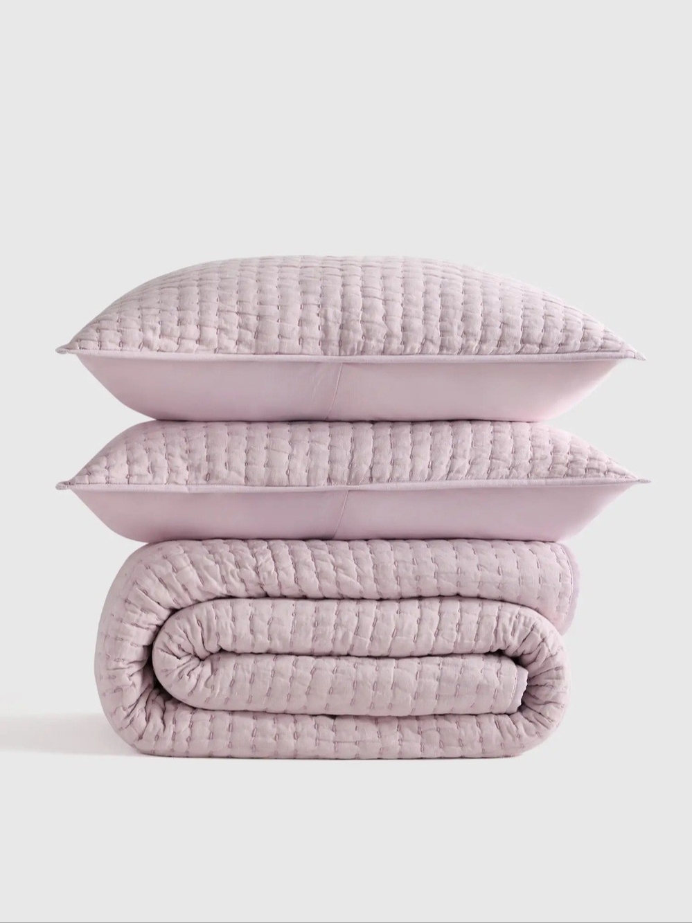 Like New Quince European Linen Cotton Stitch Quilt 3pc Set Full/ Queen, Orchid